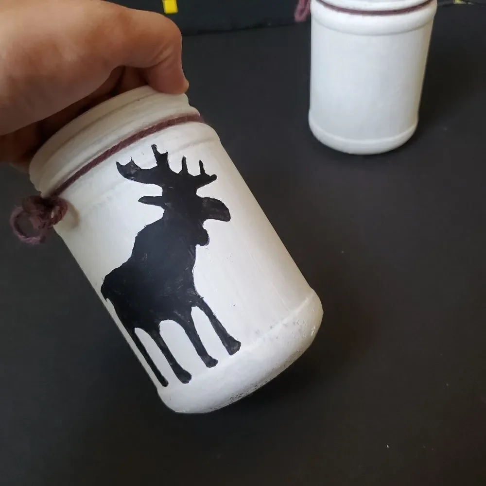 Hand Painted Glass Jars, Black Moose Outline